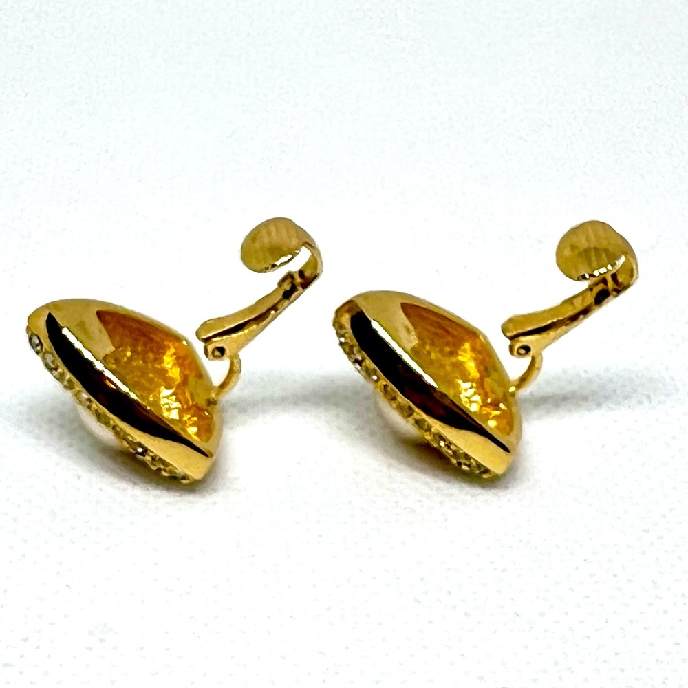 Chr. Dior Vintage Gold Plate Pave’ Crystal Triangular Pearl Clip Earrings - Picture 7 of 10